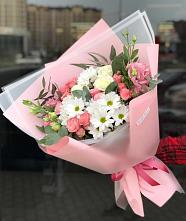 Букет цветов из:  Розы, Лизиантусы и Хризантемы в Трошково